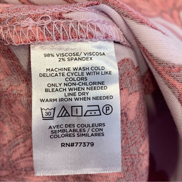 ANN TAYLOR Ruched Midi Dress Pink‎ Red Satin Floral Round Neck Slit Size 2P - Picture 14 of 16